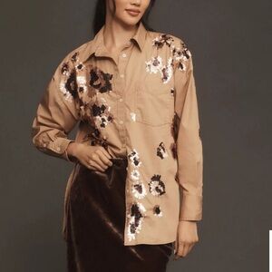 Maeve Bennet Buttondown Sequin Leopard Anthropologie Long Sleeve Anthropologie